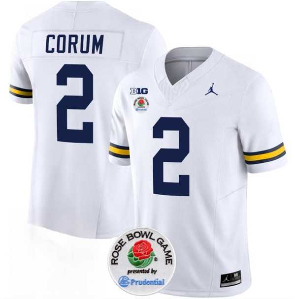 Mens Michigan Wolverines #2 Blake Corum 2023 F.U.S.E. White Rose Bowl Patch Stitched Jersey Dzhi->->NCAA Jersey